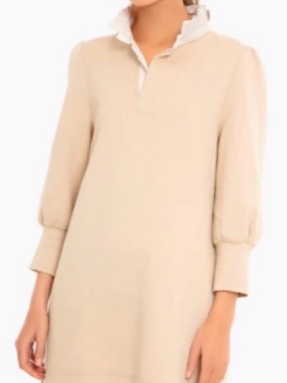 Tuckernuck Sandstone Long-Sleeve Shift Dress with Ruffle Collar